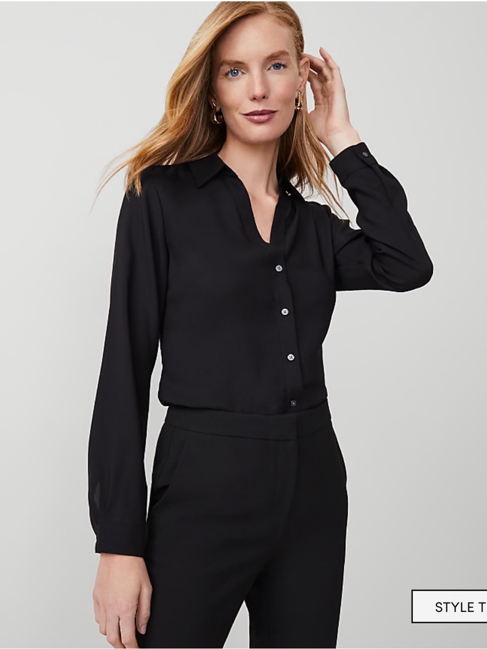 Ann Taylor Black Essential Button-Front Shirt